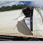 Galho de árvore arrebenta com baú de caminhão em São Carlos