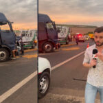 Caminhão sem freios causa grave acidente, mata uma pessoa e deixa policiais feridos